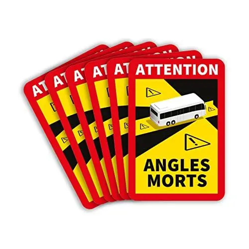 Produktbild: lepni.me 6 Stück Bus Toter Winkel Aufkleber Frankreich | Extra Starke Haftung und UV Schutz | Attention Angles Morts Sticker | Winkel Warntafel Fahrzeugaufkleber (6PCS BUS)