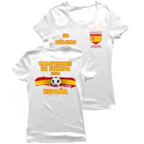 Produktbild: lepni.me Frauen Spanien Fußball Trikot mit Ihrer individuellen Nummer | Spanische Flagge Abzeichen T-Shirt | Champions der Europameisterschaft 2024 (XL Weiß Mehrfarben)