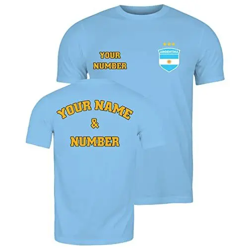 Produktbild: lepni.me Herren Argentinien Fußball Trikot Weltmeisterschaft 2022 Meister mit Ihrem Namen und Nummer | Argentinische Personalisierte Flagge Abzeichen (M Himmelblau Mehrfarben)