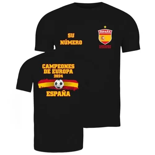 Produktbild: lepni.me Herren Spanien Fußball Trikot mit Ihrer individuellen Nummer | Spanische Flagge Abzeichen T-Shirt | Champions der Europameisterschaft 2024 (XL Schwarz Mehrfarben)