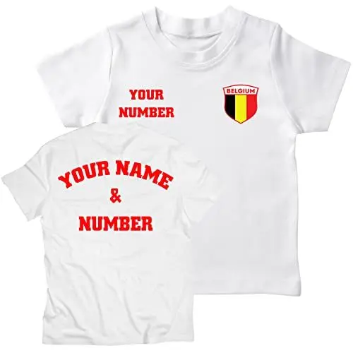 Produktbild: lepni.me Kinder personalisiertes Fußballtrikot Belgien T-Shirt | Name und Nummer | Belgische Flagge, Abzeichen | Fußball-Europameisterschaft 2024 (9-11 Jahre Weiß Mehrfarben)