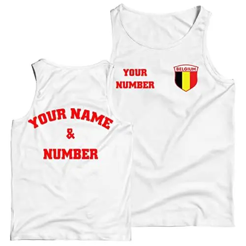 Produktbild: lepni.me Personalisiertes Fußball-Tanktop für Herren Belgien |Ihr Name und Ihre Nummer | Belgische Flagge, Abzeichen |Fußball-Europameisterschaft 2024 (S Weiß Mehrfarben)