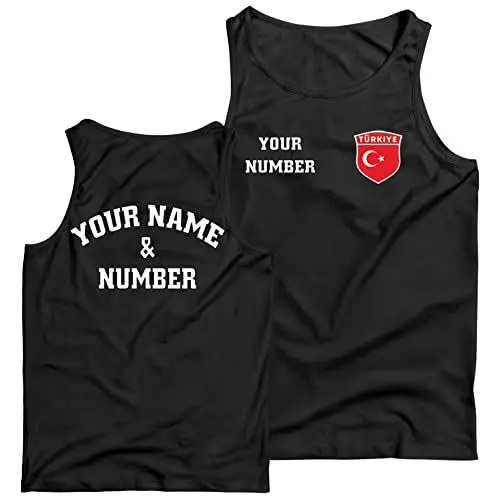 Produktbild: lepni.me Personalisiertes Fußball-Tanktop für Herren Türkei |Ihr Name und Ihre Nummer | Türkische Flagge, Abzeichen | Fußball-Europameisterschaft (3XL Schwarz Mehrfarben)