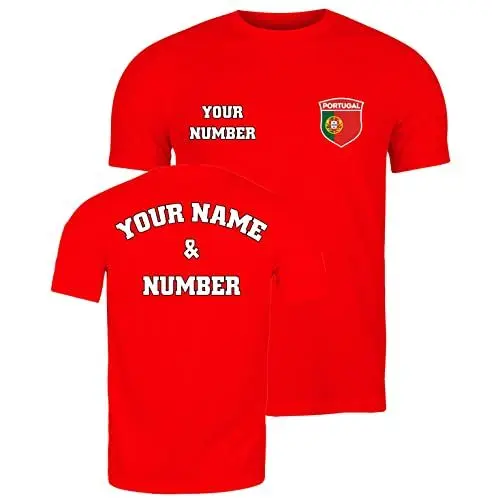Produktbild: lepni.me Personalisiertes Herren-Fußballtrikot Portugal-T-Shirt| Name und Nummer | Portugiesische Flagge, Abzeichen | Fußball-Europameisterschaft (XL Rot Mehrfarben)