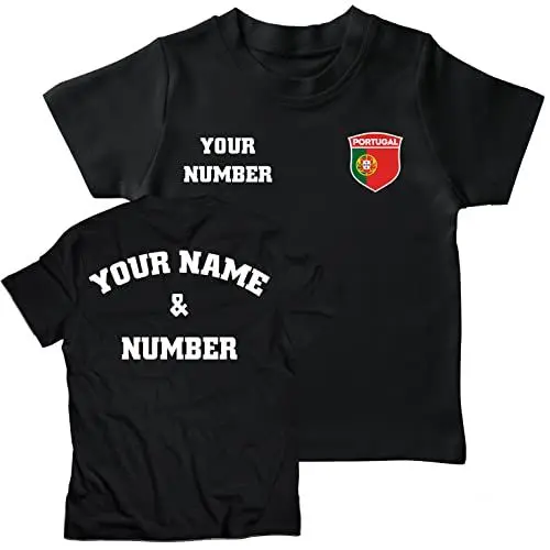 Produktbild: lepni.me Personalisiertes Kinder-Fußballtrikot Portugal-T-Shirt | Name und Nummer | Portugiesische Flagge Abzeichen | Fußball-Europameisterschaft (7-8 Jahre Schwarz Mehrfarben)