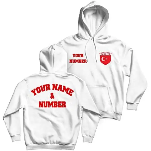 Produktbild: lepni.me Unisex personalisiertes Fußball-Türkei-Sweatshirt | Ihr Name und Ihre Nummer | Türkische Flaggenabzeichen | Fußball-Europameisterschaft (S Weiß Mehrfarben)