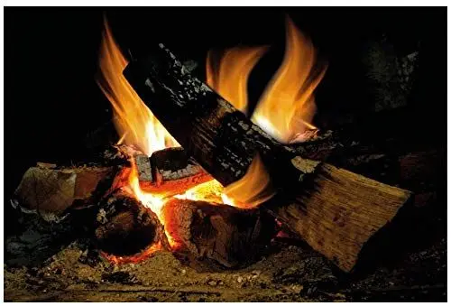 Produktbild: Wandaufkleber Kamin mit brennendem Feuer Wandtattoo Dekoration Brennholz Flammen fotorealistische Kunst Poster (Groß Brennendes Feuer)