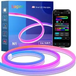Produktbild: Lepro AI Neon LED Strip N1, 3m Neon LED Streifen mit App-Steuerung, DIY Shape,Musik Sync,funktioniert mit Alexa und Google Assistant, Neon Lichtband für Wohnzimmer,Wand Deko,Party,Gaming Schreibtisch