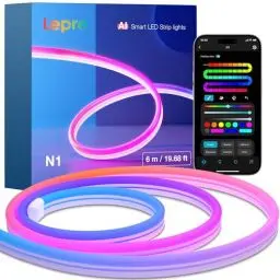 Produktbild: Lepro AI Neon LED Strip N1, 6m Neon LED Streifen mit App-Steuerung, DIY Shape,Musik Sync,funktioniert mit Alexa und Google Assistant, Neon Lichtband für Wohnzimmer,Wand Deko,Party,Gaming Schreibtisch