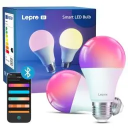 Produktbild: Lepro AI Smart Glühbirne E27, Alexa & Bluetooth Lampe B1, KI-Lichteffekt-Design, Musik Sync, AI Mimik-Erkennung RGB Smart Bulb, 806lm Mehrfarbige Birne, entspricht 60W, Kein Hub erforderlich, 2 Stück