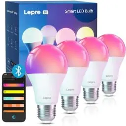Produktbild: Lepro AI Smart Glühbirne E27, Alexa & Bluetooth Lampe B1, KI-Lichteffekt-Design, Musik Sync, AI Mimik-Erkennung RGB Smart Bulb, 806lm Mehrfarbige Birne, entspricht 60W, Kein Hub erforderlich, 4 Stück