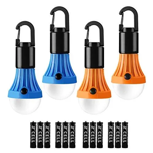 Produktbild: Lepro Campinglampe, Tragbare Zeltlampe, LED Camping Laterne, Camping Licht, Glühbirne Set-Notlicht 4 Stück für Camping Abenteuer Angeln Garage Notfall Stromausfall, 12 AAA Batterien enthalten