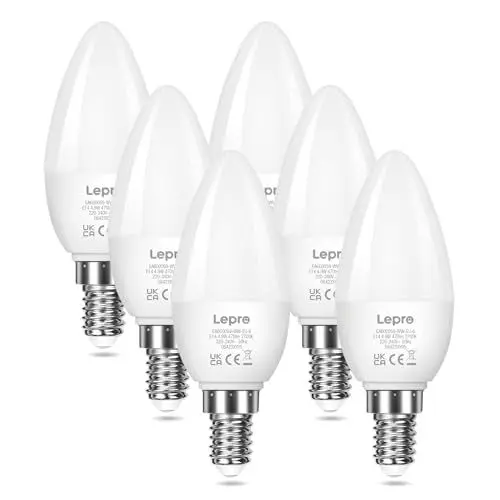 Produktbild: Lepro E14 LED Warmweiss, Glühbirne E14, 4.9W 470 Lumen, 6er-Pack, ersetzt 40W Birne, C37 2700K Warmweiß Glühlampe, 200° Leuchtmittel, Kerzenleuchten