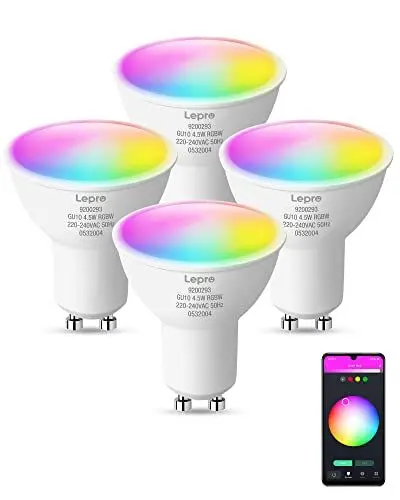 Produktbild: Lepro GU10 Smart Lampe RGBW, Wlan Alexa Glühbirnen, Wifi LED Leuchtmittel, 4 Pack (4.5W = 50W, RGB und Warmweiß, Dimmbar per App oder Sprache), Kompatibel mit Alexa Echo, Google Home