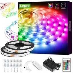 Produktbild: Lepro LED Strip 10M(5Mx2), LED Streifen Musik Lichterkette mit Fernbedienung, 5050 SMD 300 LEDs Band Lichter, RGB Dimmbar Lichtleiste Light, Lichtband Leiste, Bunt Kette für Party Weihnachten Deko