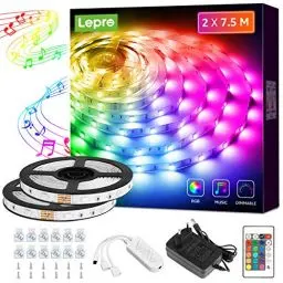 Produktbild: Lepro LED Strip 15M(2x7.5M), LED Streifen Musik Lichterkette mit Fernbedienung, Band Lichter, RGB Dimmbar Lichtleiste Light, Lichtband Leiste, Bunt Kette für Party Weihnachten Deko
