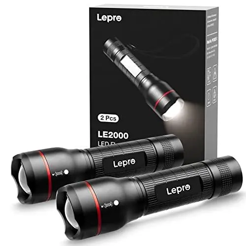 Produktbild: Lepro LED Taschenlampe, LE2000 Extrem Hell LED Taschenlampen mit 5 Modi, Zoombare Camping Handlampe, Wasserdichte Flashlight für Camping, Outdoor, Wandern, Angeln, Geschenk (2 Stück)