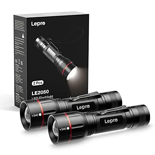 Produktbild: Lepro LED Taschenlampe, LE2050 Extrem Hell, mit Clip, Zoombare Handlampe mit 5 Modi, Wasserdichte Flashlight für Camping, Outdoor, Wandern, Angeln, Geschenk, 2 Stück