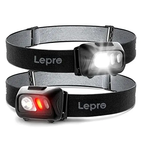 Produktbild: Lepro Stirnlampe, LED Kopflampe 1500 Lux mit Rotlicht & 6 Lichtmodi, IPX4 wasserdichte Mini Batteriebetrieben Stirnlampen für Kinder Erwachsene, Superhell Headlight für Angeln Laufen, 2 Stück