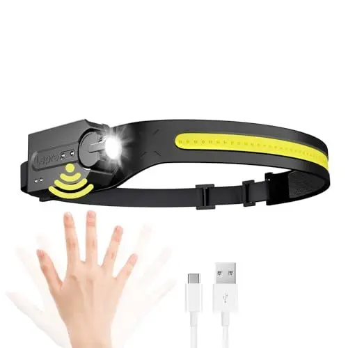 Produktbild: Lepro Stirnlampe, Superhelle Led Kopflampe, Wiederaufladbar mit 230° breitem Lichtkegel, Einstellbarem Scheinwerfer, Bewegungssensor, 5 Modi, Wasserdichte, leichte Stirnleuchte für Camping, Laufen