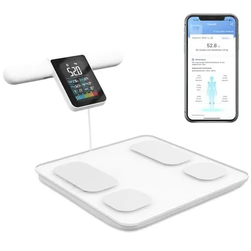 Produktbild: Lepulse Körperfettwaage mit Handsensoren, Großer Display-Griff, Waage mit Körperfett und Muskelmasse, Waage mit 8 Hochpräzisen Sensoren und APP, Personenwaage mit Körperfettanalyse, 20 Messdaten