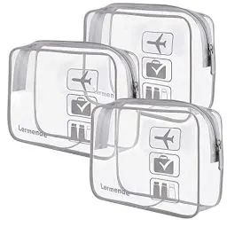 Produktbild: Lermende 3er-Pack Kosmetiktasche mit Silikongriffen, TSA-zugelassen für Flughafen, transparente Kosmetiktasche für Frauen, Airline-konform für Reise-Toilettenartikel, 3 Grau
