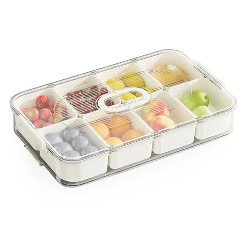 Produktbild: Lermende Snackbox mit Fächern, Transparenter Frischhaltebehälter mit 8 Fächern zur Aufbewahrung von Snacks, Lunchbox mit Fächern Obst und Gemüse im Kühlschrank oder in der Vorratskammer.