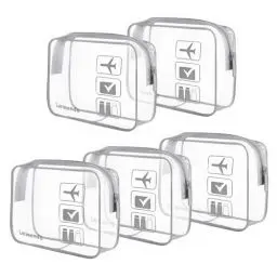 Produktbild: Lermende Transparente Kulturtasche, Flüssigkeiten Beutel Handgepäck TSA-geprüft Kosmetiktasche,Transparente Tasche Flughafen-konforme Tasche,Reisebeutel Flugzeug 1 Liter. (5 Grey, 5 Pack)