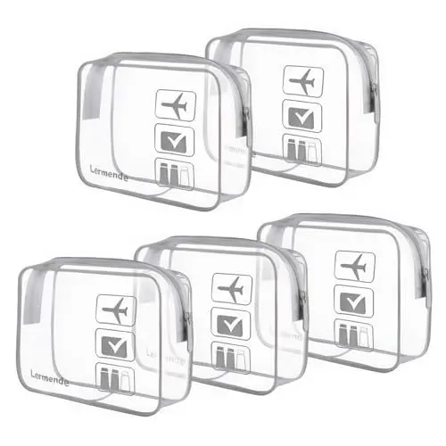 Produktbild: Lermende Transparente Kulturtasche, Flüssigkeiten Beutel Handgepäck TSA-geprüft Kosmetiktasche,Transparente Tasche Flughafen-konforme Tasche,Reisebeutel Flugzeug 1 Liter. (5 Grey, 5 Pack)