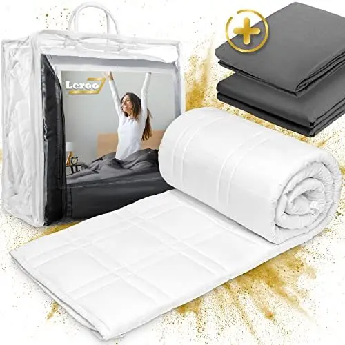 Produktbild: Leroo® Gewichtsdecke 135x200 8kg (ÖkoTex Zertifiziert) inklusive Decken- & Kissen-Bezug - Therapiedecke gegen Schlafstörung und Anti-Stress - Schwere Decke für magische Sommer & Winter
