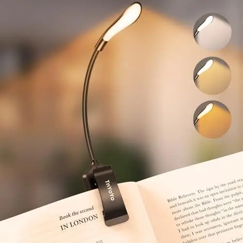 Produktbild: Leselampe Buch Klemme, Buchlampe, USB Wiederaufladbare Klemmlampe, Stufenlose Helligkeit Augenschutz Klemmleuchte, 3 Farbtemperatur Modi(Warm/Kühl/Weiß), 360 ° Flexibel Leselicht für Nachtlektüre