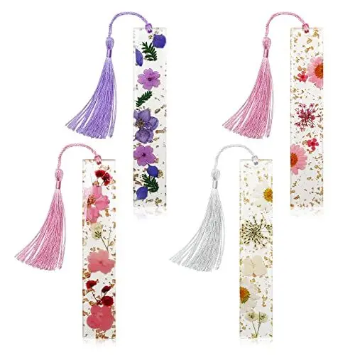 Produktbild: Lesezeichen, Getrocknete Blumen Harz Lesezeichen,Kaluofan 4PCS Lesezeichen Personalisiert, Bookmark, Quaste Nettes Lesezeichen, lesezeichen mädchen, Lesezeichen Aus Natürliche Getrocknetem Blumenharz