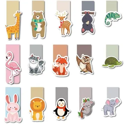 Produktbild: Lesezeichen Magnetisch, 15 Stück Magnetische Lesezeichen, Süsse Tiere Magnet Lesezeichen Kinder, Magnetische Seiten Markierungen für Schüler, Junge, Mädchen, Buchliebhaber, Lesezubehör