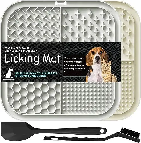 Produktbild: Lesipee Leckmatte Hund, 2 Stück, Schleckmatte Hund mit Silikonspatel und Bürste, Hundespielzeug, Futtermatte für Butter, Joghurt, für Hundebaden, Trainieren, Fellpflege & Klauenpflege, BPA-frei