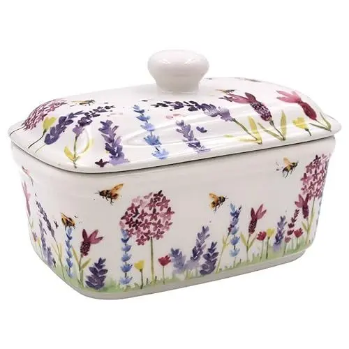 Produktbild: Lesser & Pavey Jennifer Rose Gallery Butterdose mit Deckel für Küche und Zuhause, feines Porzellan, britische Butterdosen für alle Größen von Butter