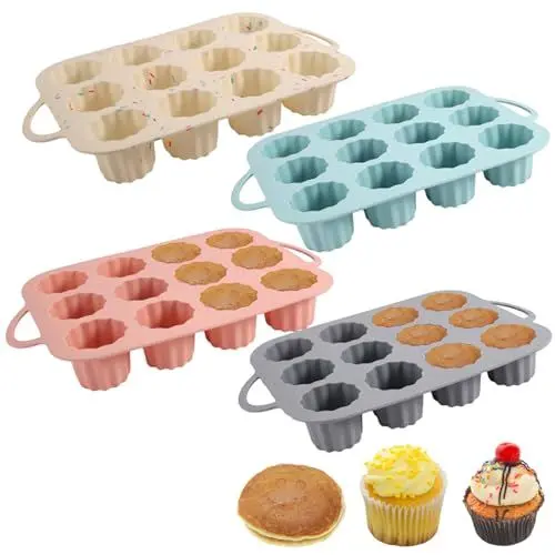 Produktbild: Les-Theresa 4 Stück Silikon Muffinförmchen, 32.5 * 20.5 * 5 cm Große Muffinform 12 Mulden Muffinform Set Muffin Backform Silikon Antihaftbeschichtet Backblech, für Egg Muffin, Cupcakes, Brownies