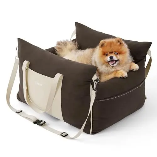 Produktbild: Lesure Hundesitz Auto kleine Hunde - wasserdichter und waschbarer Hunde Autositz mit Aufbewahrungstaschen, ansteckbarer Sicherheitsleine und verdickter Memory-Schaum-Füllung, 58x56x33cm, braun