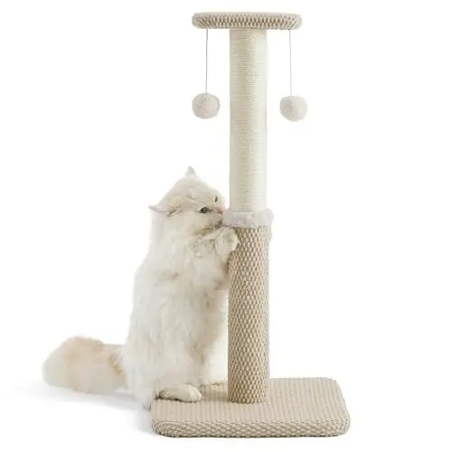Produktbild: Lesure Indoor Kratzstamm Mittelgroß - 74 cm Kratzsäule für Katzen Mit Plattform Aus Strapazierfähiger Teppichstoff, Kratzbaum Stabil Mit Sisal und Hängendem Ball, Beige