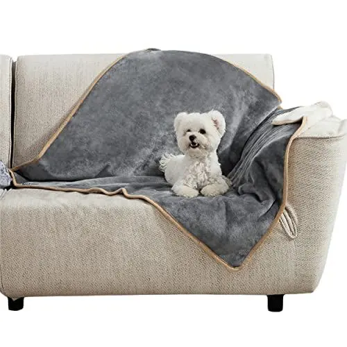 Produktbild: Lesure wasserdichte Hundedecke mittelgroße Hunde - 100x80cm Hundedecke waschbar, Hundedecke Sofaschutz aus Sherpa Fleece, Katzendecke flauschig und weich, Grau