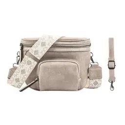Produktbild: letech+ Leder UmhäNgetasche Damen Crossbody Bag Damen Breiter Gurt damentaschen mit 2 Breitem Schultergurt Shoulder Bag Women Damen Schultertaschen Crossover Bag brusttasche damen Hellgrau