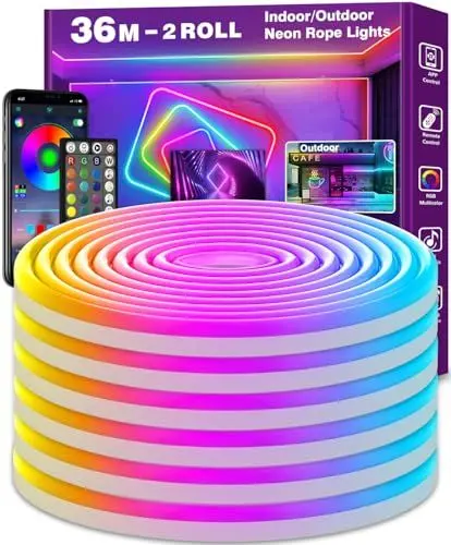 Produktbild: LETIANPAI 36 m LED Neon Rope Lights, Control with App/Remote Control, Flexible LED Rope Light, Multiple Modes, IP65 Outdoor RGB Neon Lights, Waterproof