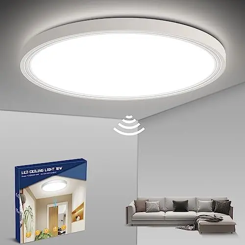 Produktbild: Letlit Lampe Deckenlampe mit Bewegungsmelder Innen, 18W LED Deckenleuchte mit Bewegungssensor Innen, IP44 4000K Flach Rund Lampe Sensor für Flur Treppe Küche Garage Balkon Abstellraum Keller 23cm