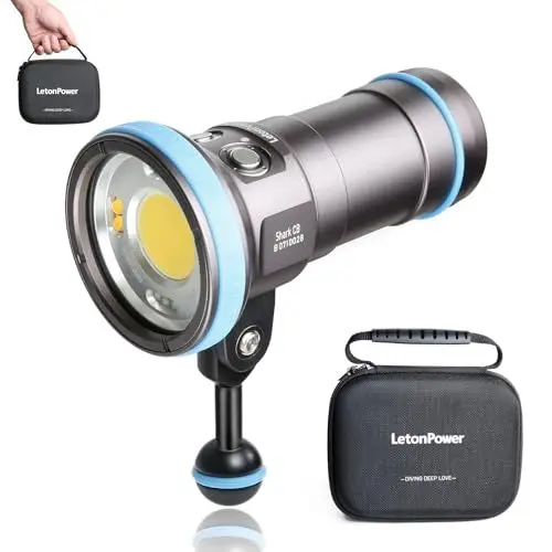 Produktbild: LetonPower Shark CB 6000 Lumen Tauchlampe, 120m wasserdichtes Unterwasser-Video-Licht 96 CRI mit 120 Grad breitem Abstrahlwinkel Scuba-Taschenlampe für Unterwasser-Profi-Tauchfotografie Fill Light