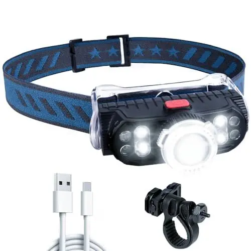 Produktbild: LETOUR Stirnlampe USB LED Stirnlampe 7 Helligkeitsstufen 1000 Lumen Kopflampe Wiederaufladbar Mit Rotem Licht, Zum Joggen, Angeln, Camping, Radfahren, eingebautem 2000mAh Akku