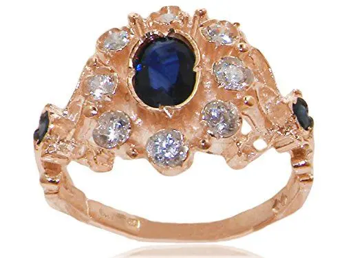 Produktbild: Damen Ring Solide 14 Karat (585) Rotgold mit Saphir und Diamanten - Verfügbare Größen : 47 bis 68