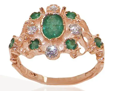 Produktbild: Damen Ring Solide 14 Karat (585) Rotgold mit Smaragd und Zirkonia - Verfügbare Größen : 47 bis 68