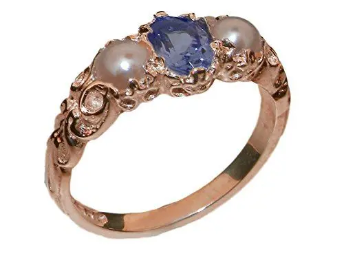 Produktbild: Damen Ring Solide 14 Karat (585) Rotgold mit Tansanit und Perle - Verfügbare Größen : 47 bis 68