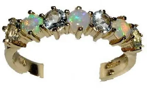 Produktbild: LetsBuyGold Englisch Damen-Ring solide 9 Karat Gold Gelbgold Opal & Aquamarin - Verfügbare Größen : 50 bis 64