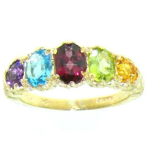 Produktbild: LetsBuyGold Englisch Damen-Ring solide 9 Karat Gold Gelbgold Rhodolith Granat & Peridot & Amethyst - Verfügbare Größen : 50 bis 64