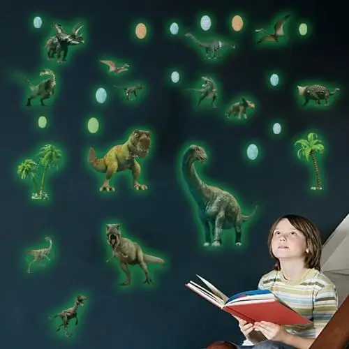 Produktbild: Leuchtende Dinosaurier Wandsticker, Dinosaurier Wandtattoo Kinderzimmer Selbstklebend Dinosaurier Wandtattoo Kinderzimmer, Glühen im Dunkeln Aufkleber für Junge Schlafzimmer